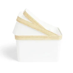 Rangement|Gifi Panière blanche rebord imitation bois 35,5x26xH21,5cm