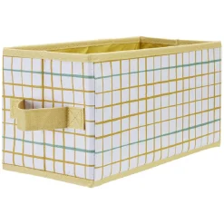 Rangement|Gifi Panière Box Cube 15x29x15cm imprimé carreau jaune et vert