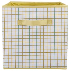 Rangement|Gifi Panière Box Cube 31x29x31cm imprimé carreau jaune et vert