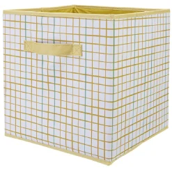 Rangement|Gifi Panière Box Cube 31x29x31cm imprimé carreau jaune et vert