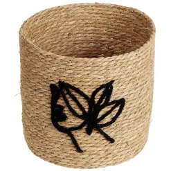 Rangement|Gifi Panière brodée visage beige et noir Ø25xH25cm
