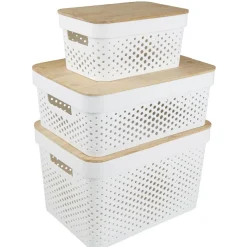 Rangement|Gifi Panière de rangement blanche avec couvercle en bambou