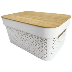 Rangement|Gifi Panière de rangement blanche avec couvercle en bambou moyen modèle