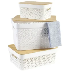 Rangement|Gifi Panière de rangement blanche avec couvercle en bambou petit modèle