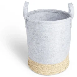 Rangement|Gifi Panière de rangement ronde jacinthe d'eau et feutrine gris clair Ø25xH30cm