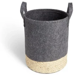 Rangement|Gifi Panière de rangement ronde jacinthe d'eau et feutrine gris foncé Ø25xH30cm