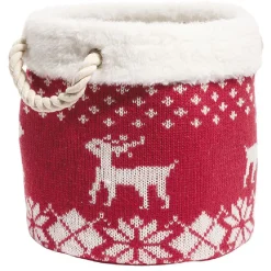 Rangement|Gifi Panière de rangement style chaussette de Noël rouge et blanc Ø25xH25cm