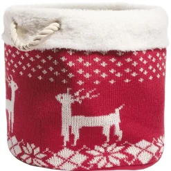 Rangement|Gifi Panière de rangement style chaussette de Noël rouge et blanc Ø35xH35cm