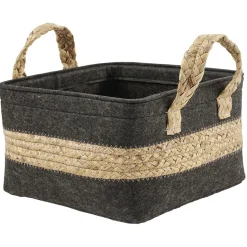 Rangement|Gifi Panière en jonc de mer noir avec bande déco naturel - 25x23xH25 cm