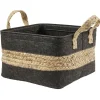 Rangement|Gifi Panière en jonc de mer noir avec bande déco naturel - 29x25xH29 cm