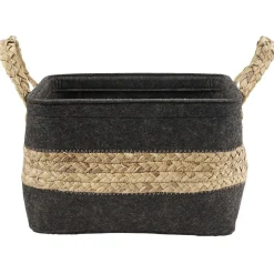 Rangement|Gifi Panière en jonc de mer noir avec bande déco naturel - 29x25xH29 cm