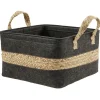 Rangement|Gifi Panière en jonc de mer noir avec bande déco naturel - 32x27xH32 cm