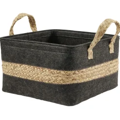 Rangement|Gifi Panière en jonc de mer noir avec bande déco naturel - 32x27xH32 cm