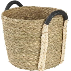 Rangement|Gifi Panière en jonc naturel avec anse effet cuir x3