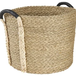 Rangement|Gifi Panière en jonc naturel avec anse effet cuir x3