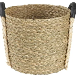 Rangement|Gifi Panière en jonc naturel avec anse effet cuir x3