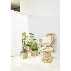 Rangement|Gifi Panière en jonc naturel avec anse effet cuir x3