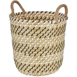 Rangement|Gifi Panière forme seau en jonc de mer naturel blanc noir