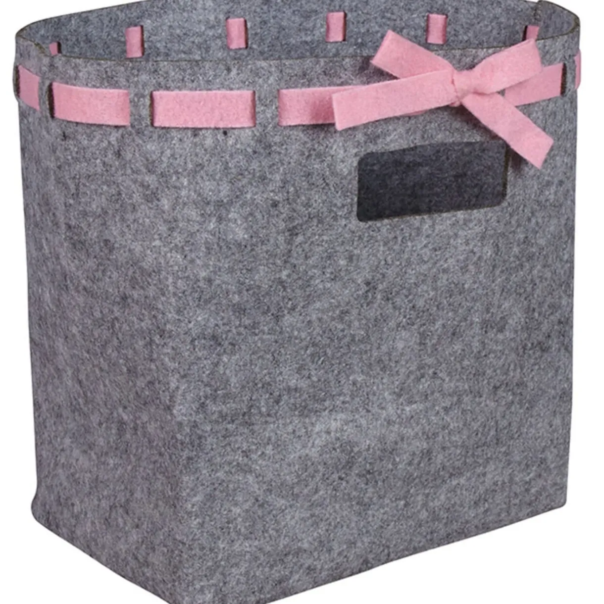 Rangement|Gifi Panière grise avec ruban rose