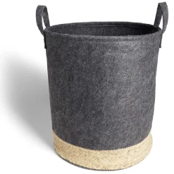 Rangement|Gifi Panière jacinthe d'eau feutrine beige et gris foncé Ø35xH40cm