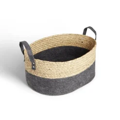 Rangement|Gifi Panière jacinthe d'eau feutrine beige et gris foncé 40x30xH18cm