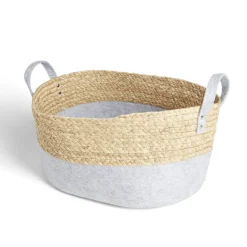 Rangement|Gifi Panière jacinthe d'eau feutrine beige et gris clair 40x30xH18cm