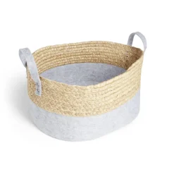 Rangement|Gifi Panière jacinthe d'eau feutrine beige et gris clair 40x30xH18cm