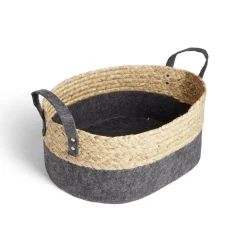 Rangement|Gifi Panière jacinthe d'eau feutrine beige et gris foncé 37x27xH15cm