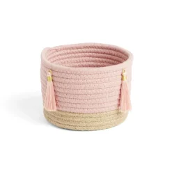 Rangement|Gifi Panière naturelle jute coton beige et rose Ø16xH14cm