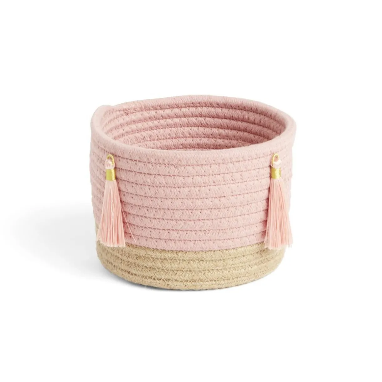 Rangement|Gifi Panière naturelle jute coton beige et rose Ø16xH14cm