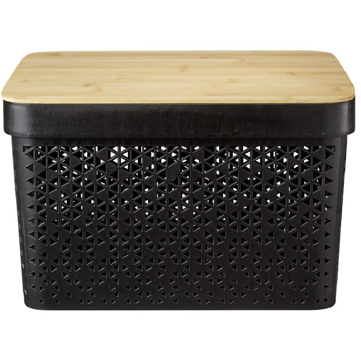 Rangement|Gifi Panière noire avec couvercle bambou naturel H21,5 cm