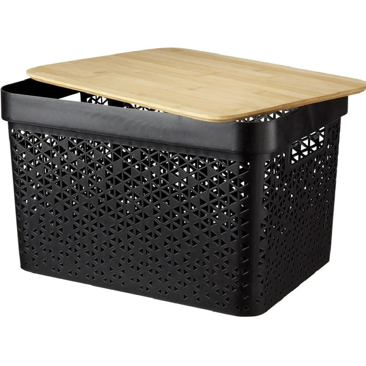 Rangement|Gifi Panière noire avec couvercle bambou naturel H21,5 cm