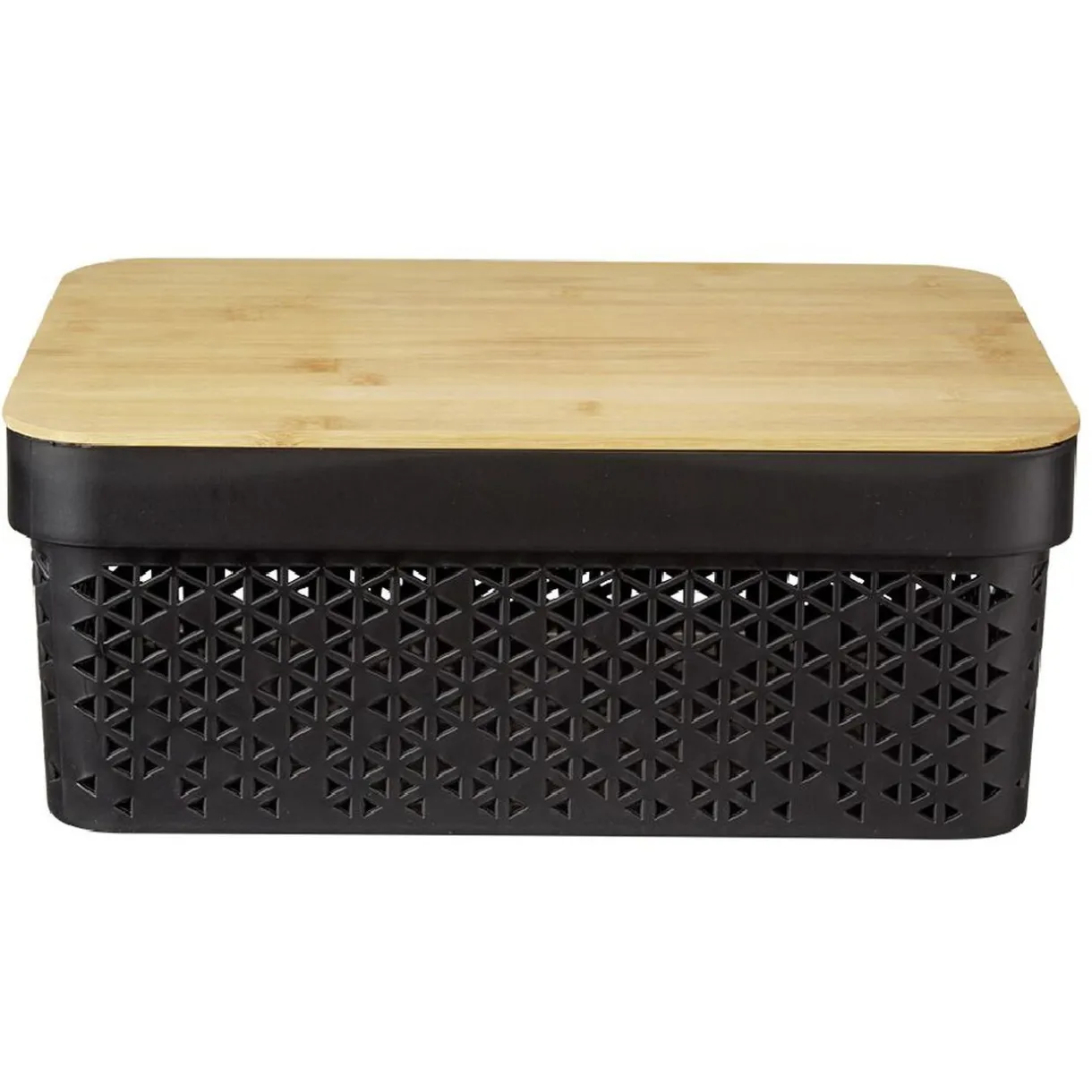 Rangement|Gifi Panière noire avec couvercle bambou naturel H13,5 cm