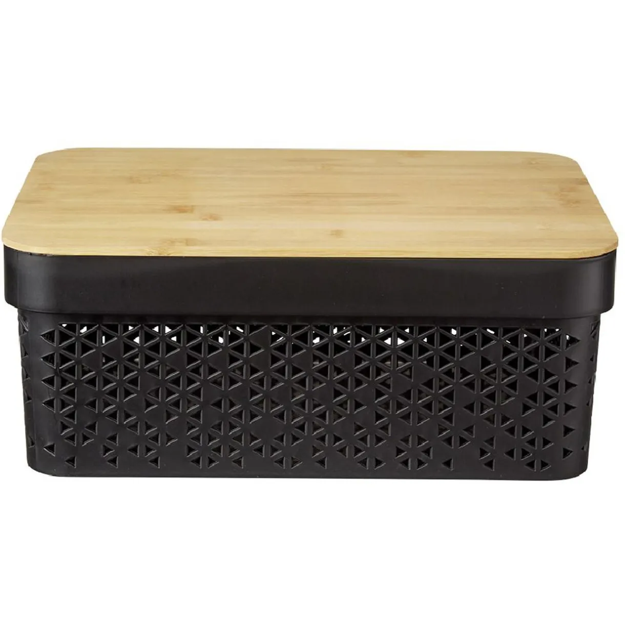 Rangement|Gifi Panière noire avec couvercle bambou naturel H12 cm