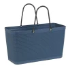 Rangement|Gifi Panière plastique bleu foncé effet tressé anses noires