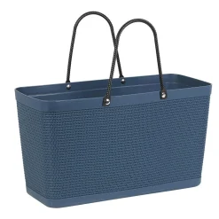 Rangement|Gifi Panière plastique bleu foncé effet tressé anses noires