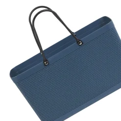 Rangement|Gifi Panière plastique bleu foncé effet tressé anses noires