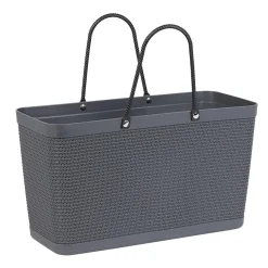 Rangement|Gifi Panière plastique gris effet tressé anses noires