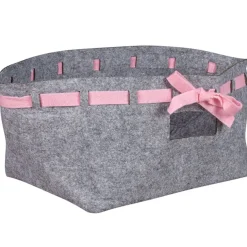 Rangement|Gifi Panière rectangulaire grise avec ruban rose