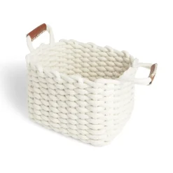 Rangement|Gifi Panière rectangulaire tricot coton blanc 35x20xH25cm