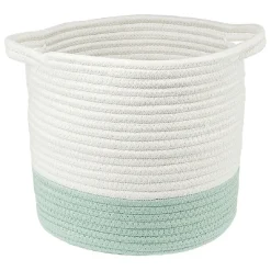 Rangement|Gifi Panière ronde bicolore en coton vert et blanc Ø25xH.23 cm