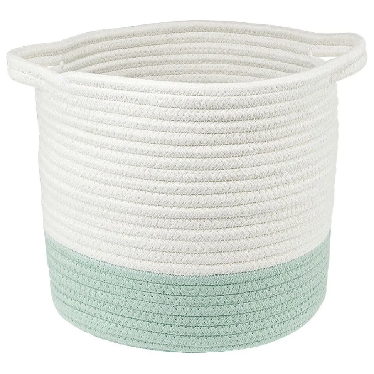 Rangement|Gifi Panière ronde bicolore en coton vert et blanc Ø25xH.23 cm