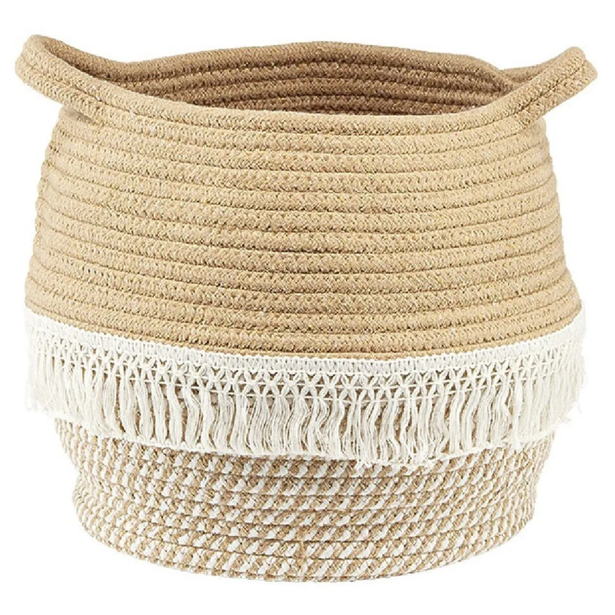 Rangement|Gifi Panière ronde coton tissé naturel décor macramé Ø30xH.26 cm