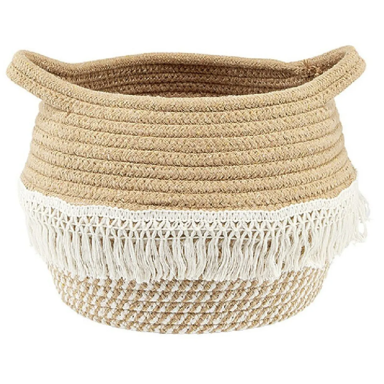 Rangement|Gifi Panière ronde coton tissé naturel décor macramé Ø26xH.20 cm