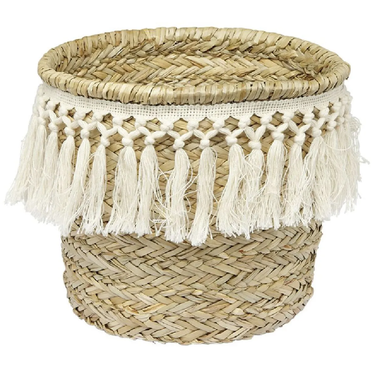 Rangement|Gifi Panière ronde en jonc décor macramé Ø26 cm