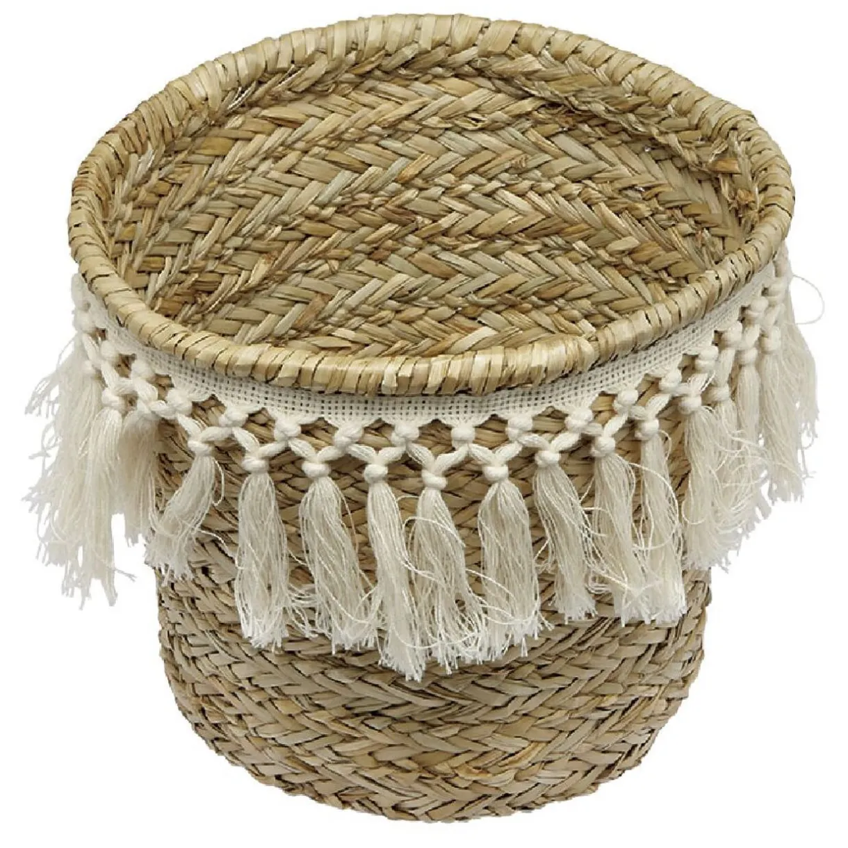 Rangement|Gifi Panière ronde en jonc décor macramé Ø26 cm