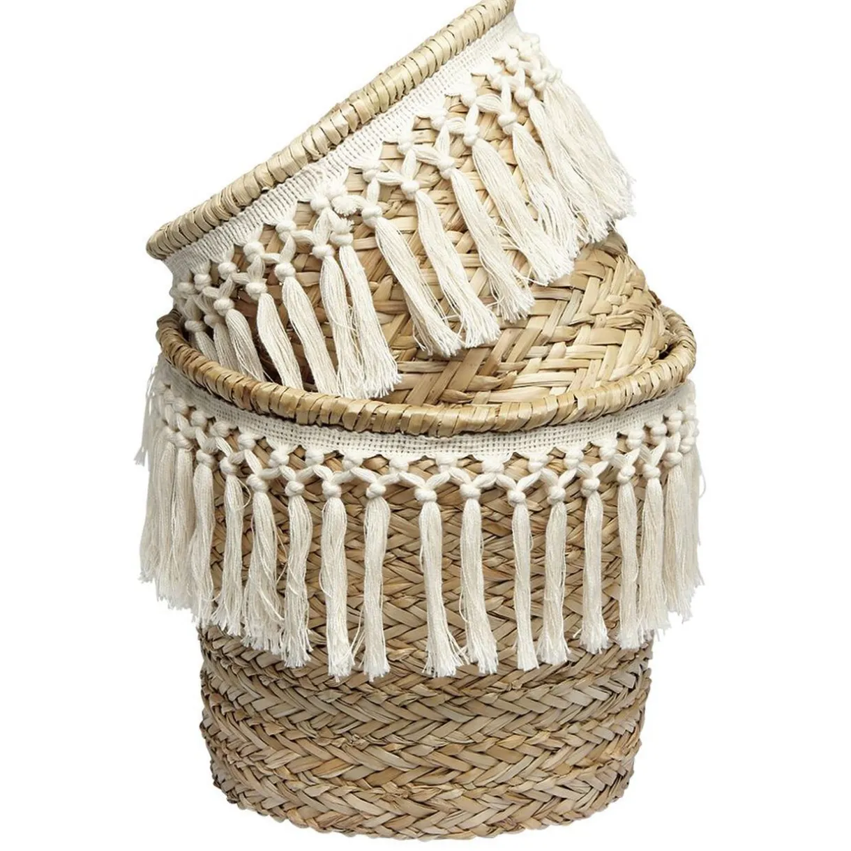 Rangement|Gifi Panière ronde en jonc décor macramé Ø26 cm