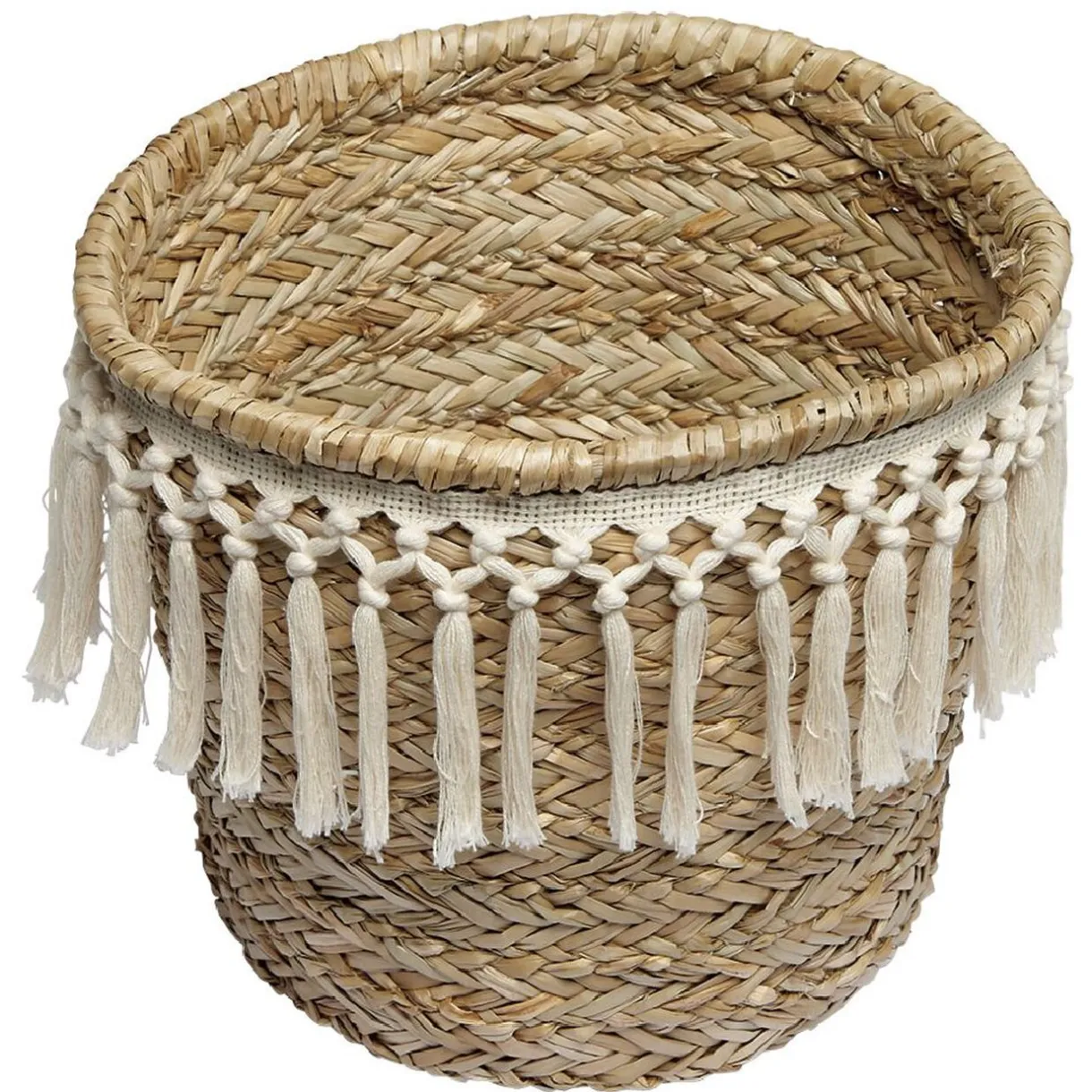 Rangement|Gifi Panière ronde en jonc décor macramé Ø19 cm