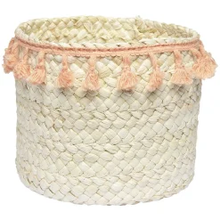 Rangement|Gifi Panière ronde en jonc naturel avec pompons orange Ø19 cm