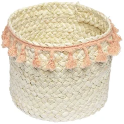 Rangement|Gifi Panière ronde en jonc naturel avec pompons orange Ø19 cm